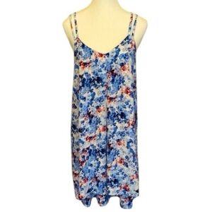 Crown & Ivy Blue Floral Slip Dress Medium Spaghetti Strap Summer‎